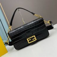 Fendi Medium Baguette Bag In Crocodile Leather Black