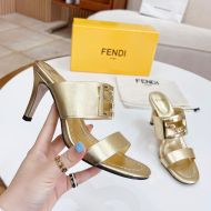 Fendi Baguette Heeled Slides Women Leather Gold