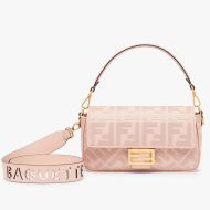 Fendi Medium Baguette Bag with Laser Cut Strap In FF Motif Canvas Pink