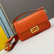 Fendi Medium Baguette Bag In Stitching Leather Orange