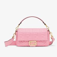 Fendi Medium Baguette Bag In FF Motif Nappa Leather Pink