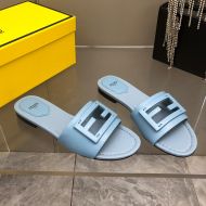 Fendi Baguette Slides Women Leather Sky Blue