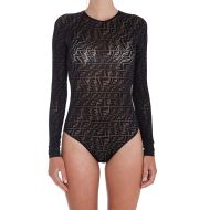 Fendi Bodysuit Women FF Fish-Eye Motif Tulle Black