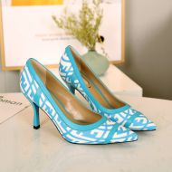 Fendi Colibri Pumps Women FF Vertigo Motif Glazed Canvas Blue