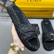 Fendi Feel Knotted Slides Unisex FF Motif Fabric Black