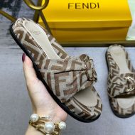 Fendi Feel Knotted Slides Unisex FF Motif Fabric Camel