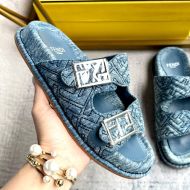 Fendi Feel Slides Unisex FF Motif Denim Blue