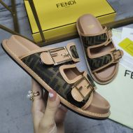 Fendi Feel Slides Unisex FF Motif Fabric Brown