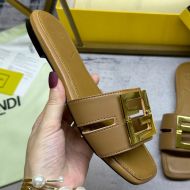 Fendi FFold Slides Women Leather Khaki