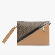 Fendi Flat Pouch In FF Motif Fabric Brown/Black