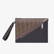 Fendi Flat Pouch In FF Motif Fabric Brown/Coffee