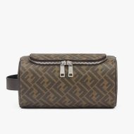 Fendi Make-up Bag with Handle In FF Motif Fabric Brown