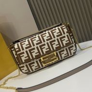 Fendi Mini Baguette Bag In FF Motif Fabric Coffee