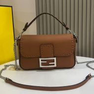 Fendi Mini Baguette Selleria Bag In Cuoio Romano Leather Brown