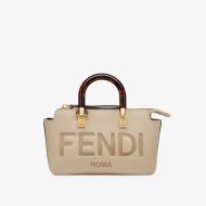 Fendi Mini By The Way Boston Bag In ROMA Logo Calf Leather Grey