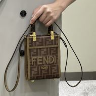 Fendi Mini Sunshine Shopper Bag In ROMA Logo FF Motif Fabric Brown