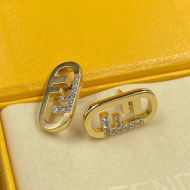 Fendi O'Lock Stud Earrings In Metal with Crystals Gold