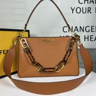 Fendi O'Lock Zip Shoulder Bag In Calf Leather Brown