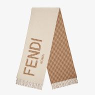 Fendi Roma Logo Scarf In Wool and Cashmere Beige