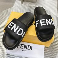 Fendi Signature Slides Unisex Grain Leather Black