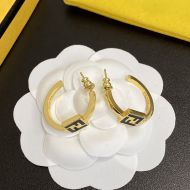 Fendi Small Forever Circular Earrings In Metal with Enamel Gold/Black