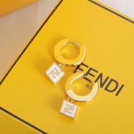 Fendi Small Forever Pendant Earrings In Metal with Enamel Gold/White