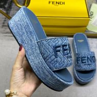 Fendi Sunshine Flatform Slides Women FF Motif Denim Blue