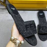 Fendi Sunshine Slides Women FF Motif Denim Black