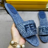 Fendi Sunshine Slides Women FF Motif Denim Blue