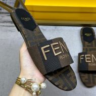 Fendi Sunshine Slides Women Pequin stripes Motif Fabric Brown/Black