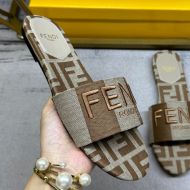 Fendi Sunshine Slides Women Pequin stripes Motif Fabric Camel/Grey