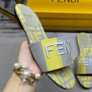 Fendi Sunshine Slides Women Pequin stripes Motif Fabric Yellow/Grey