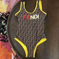 Fendi Swimsuit Women Logo FF Motif Lycra Grey/Yellow