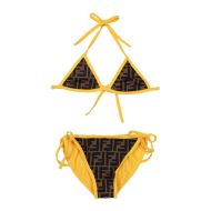 Fendi Triangle Bikini with Ties Women FF Motif Lycra Brown/Yellow