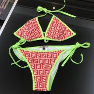 Fendi Triangle Bikini with Ties Women FF Motif Lycra Red/Green