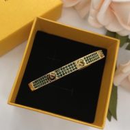 F Is Fendi Bangle Bracelet In Metal with Crystals Gold/Green