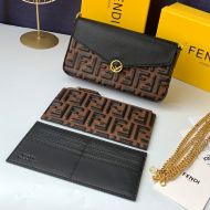 F is Fendi Chain Pouch In FF Motif Nappa Leather Brown/Black