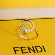 F is Fendi Ring In Metal with Pearl Gold